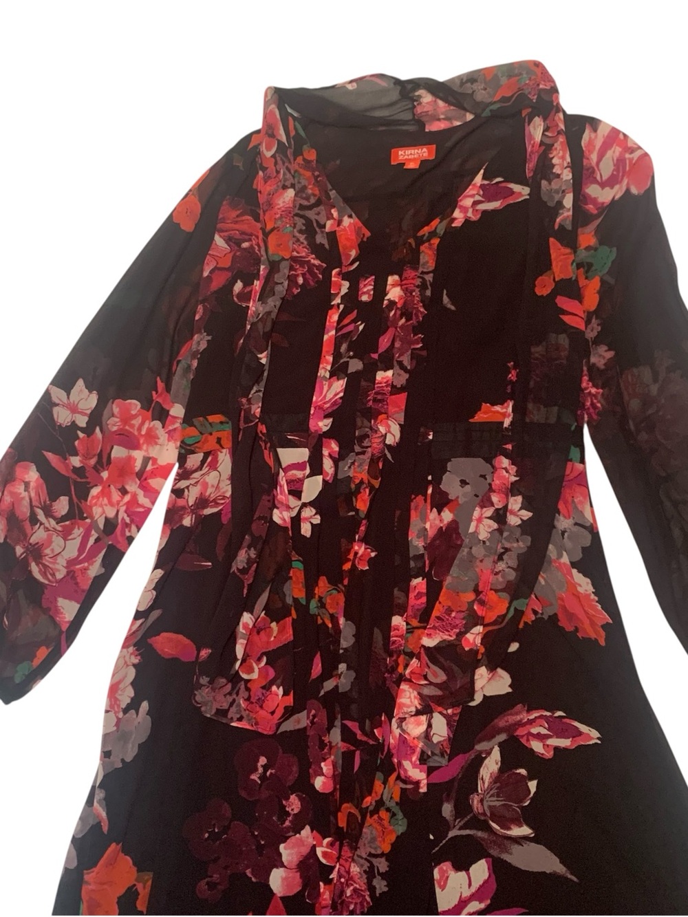 Kirna Zabete Long Sleeve Floral Print Dress in Black and Pink Ladies Size XL